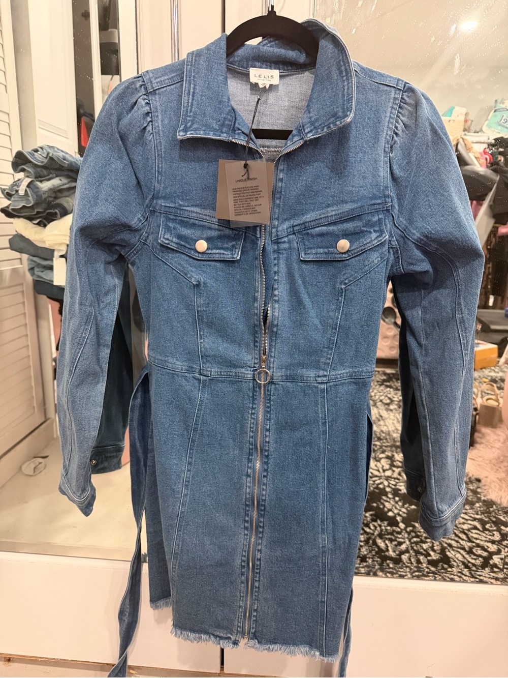 Le Lis Medium Blue Denim Zip-Front Jacket Dress